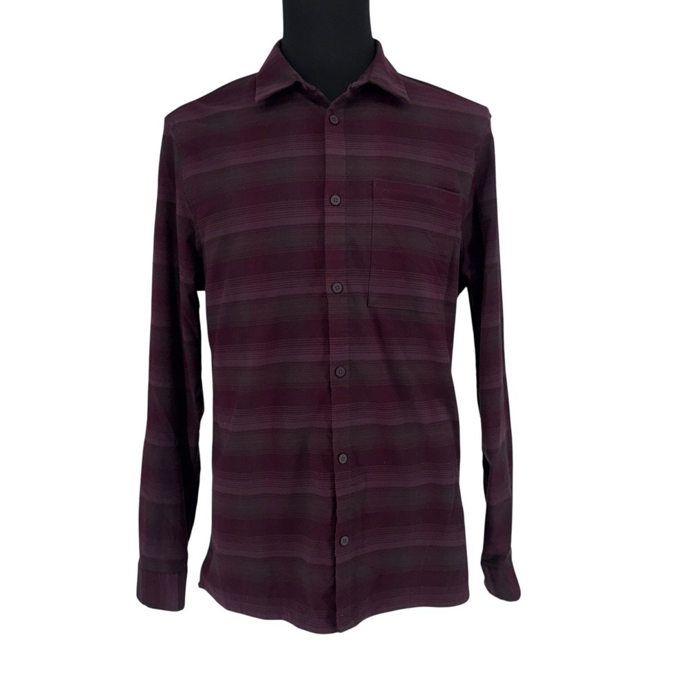 Lululemon Commission Shirt Long Sleeve Plaid Flannel Button Down Burgundy Large